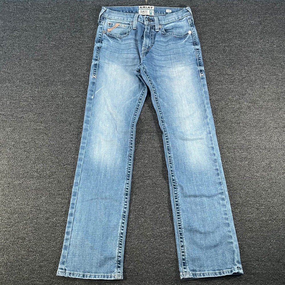 Ariat M7 Rocker Slim Fit Straight Leg Jeans Mens 31x34 Light Wash Blue Good
